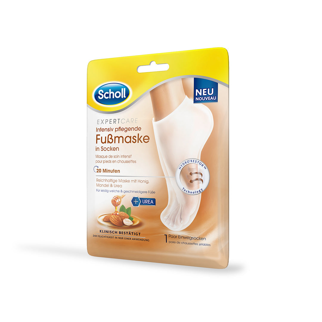 Scholl DE Care Scholl Expertcare intensiv pflegende Fußmaske in Socken mit Honig und Mandel –  1 Paar Einwegsocken
