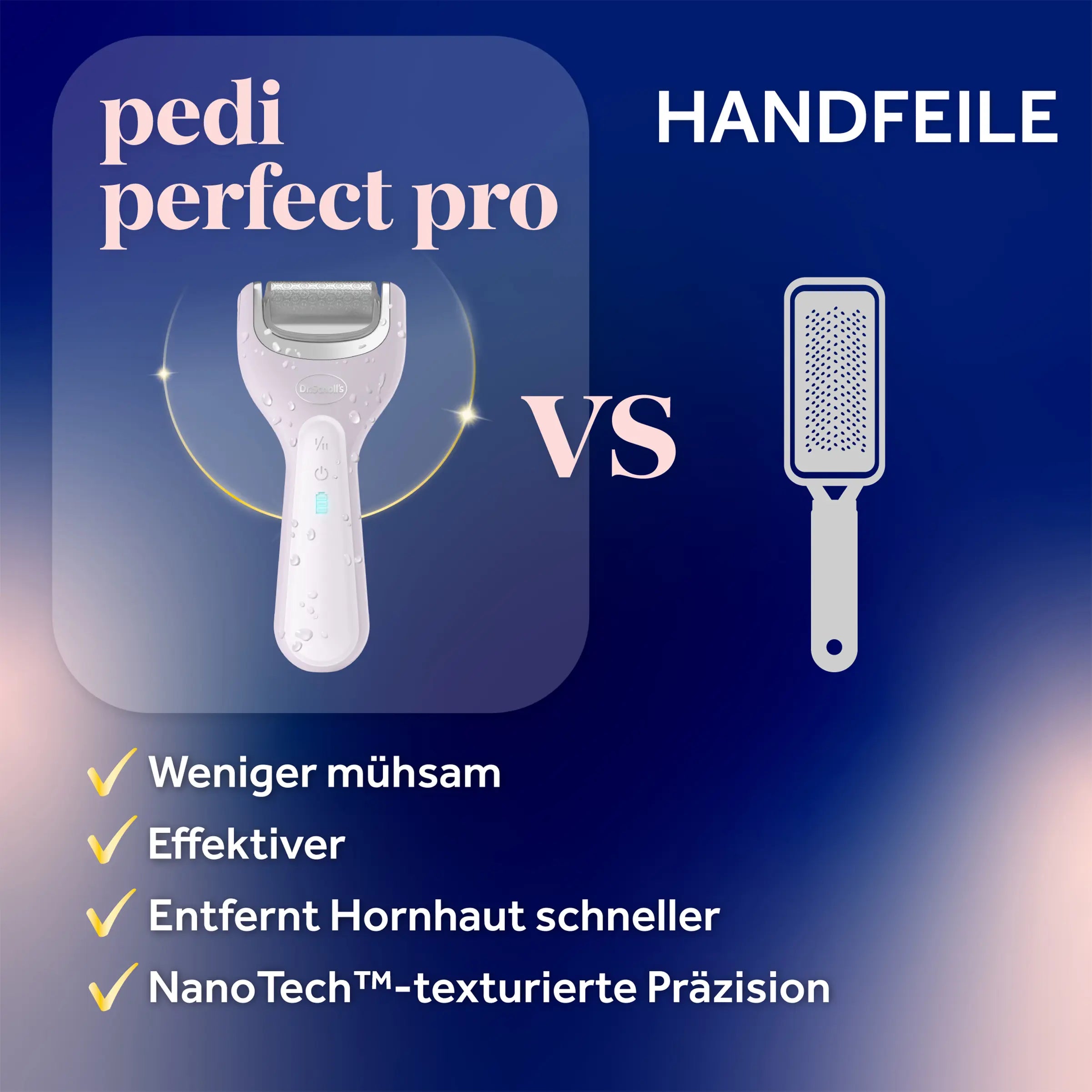 Scholl Site DE Care Dr. Scholl’s Pedi Perfect Pro Wasserdichter, Wiederaufladbarer, Elektrischer Fußhornhautentferner mit x2 Rollenköpfen