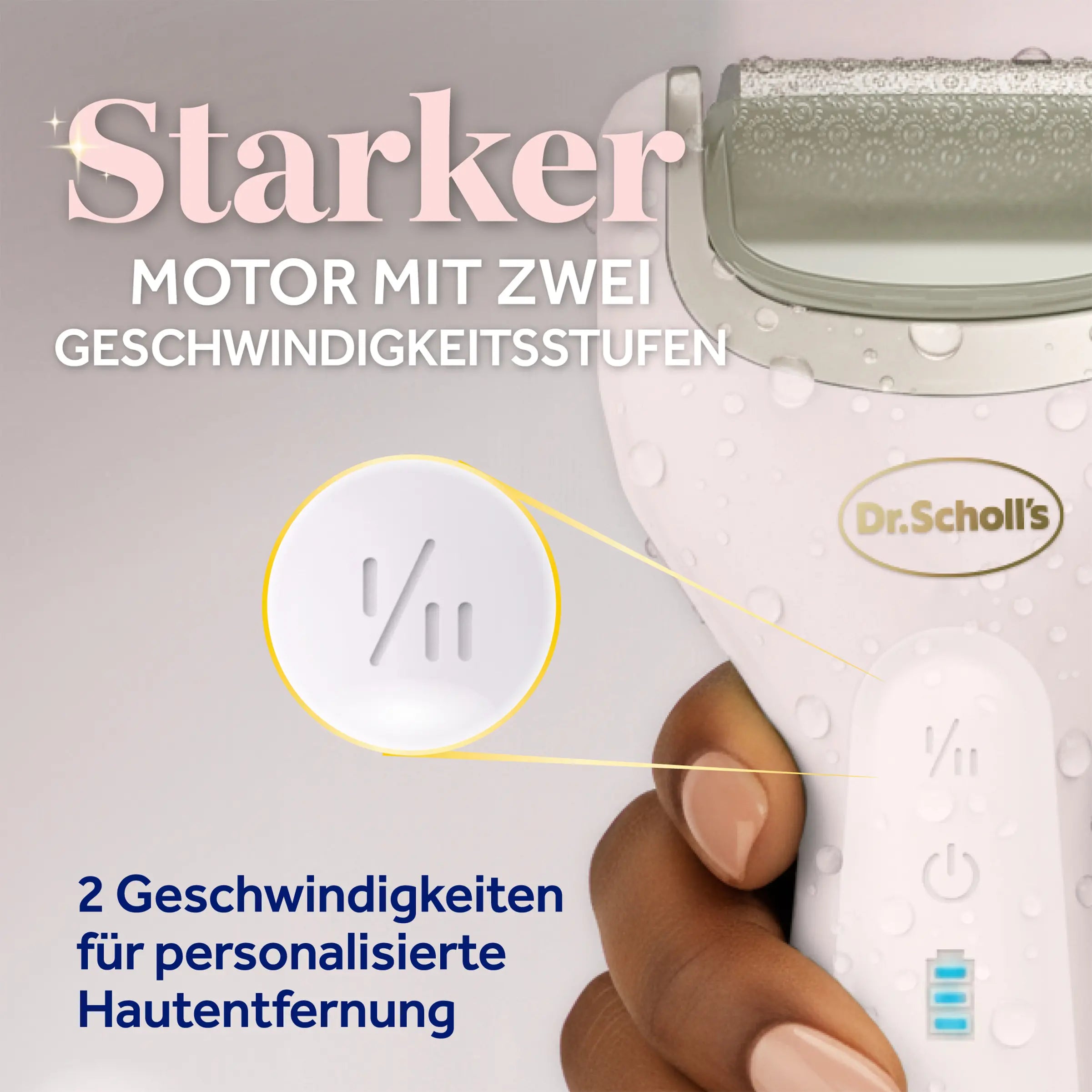 Scholl Site DE Care Dr. Scholl’s Pedi Perfect Pro Wasserdichter, Wiederaufladbarer, Elektrischer Fußhornhautentferner mit x2 Rollenköpfen