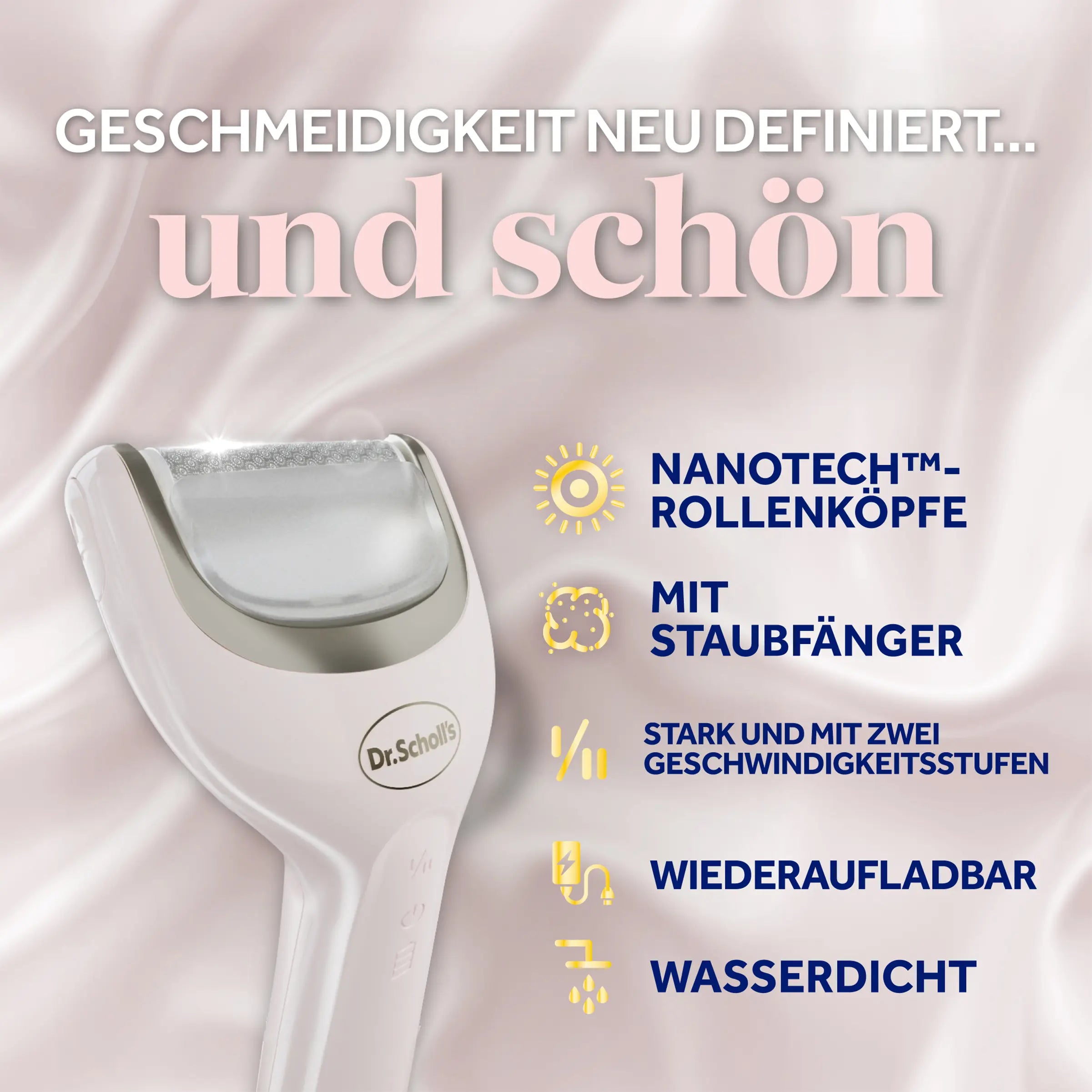 Scholl Site DE Care Dr. Scholl’s Pedi Perfect Pro Wasserdichter, Wiederaufladbarer, Elektrischer Fußhornhautentferner mit x2 Rollenköpfen